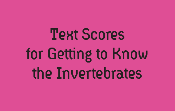 Black text on pink background that reads "Text Scores for Getting to Know the Invertebrates"